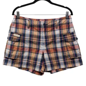 Ralph Ralph Lauren Madras Plaid Cargo Shorts Flat Front Preppy Blue Orange 10