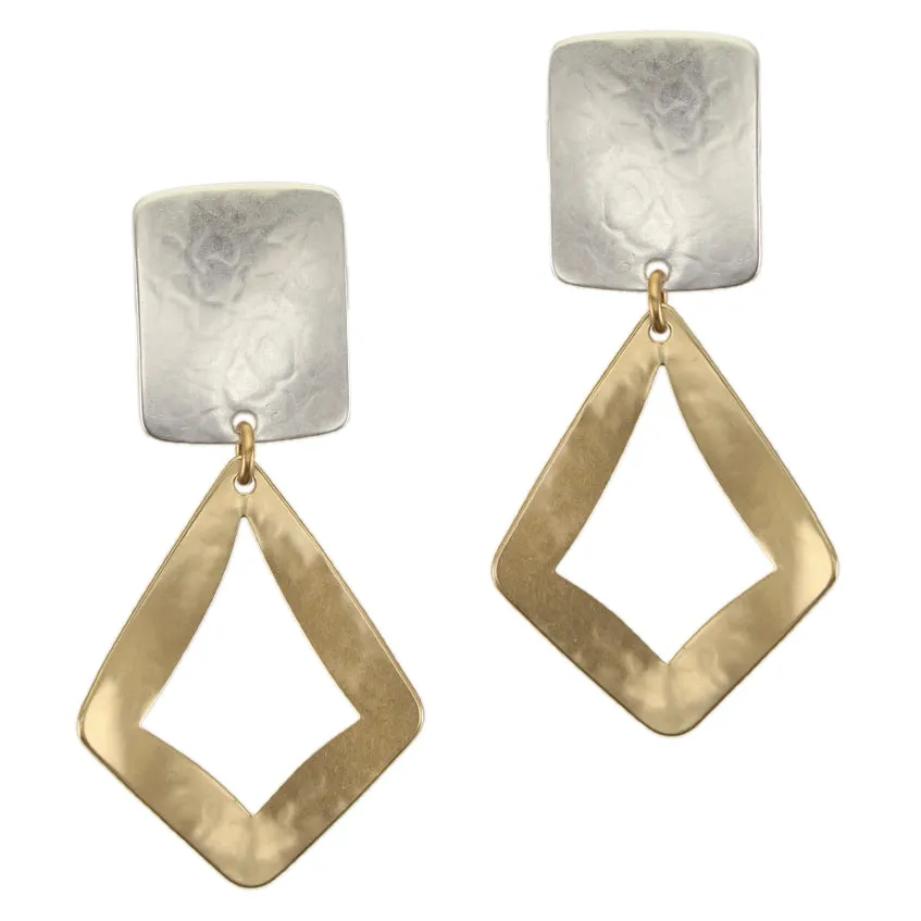 Rectangle with Curved Open Diamond Post or Clip Earring