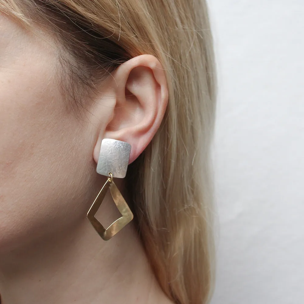 Rectangle with Curved Open Diamond Post or Clip Earring