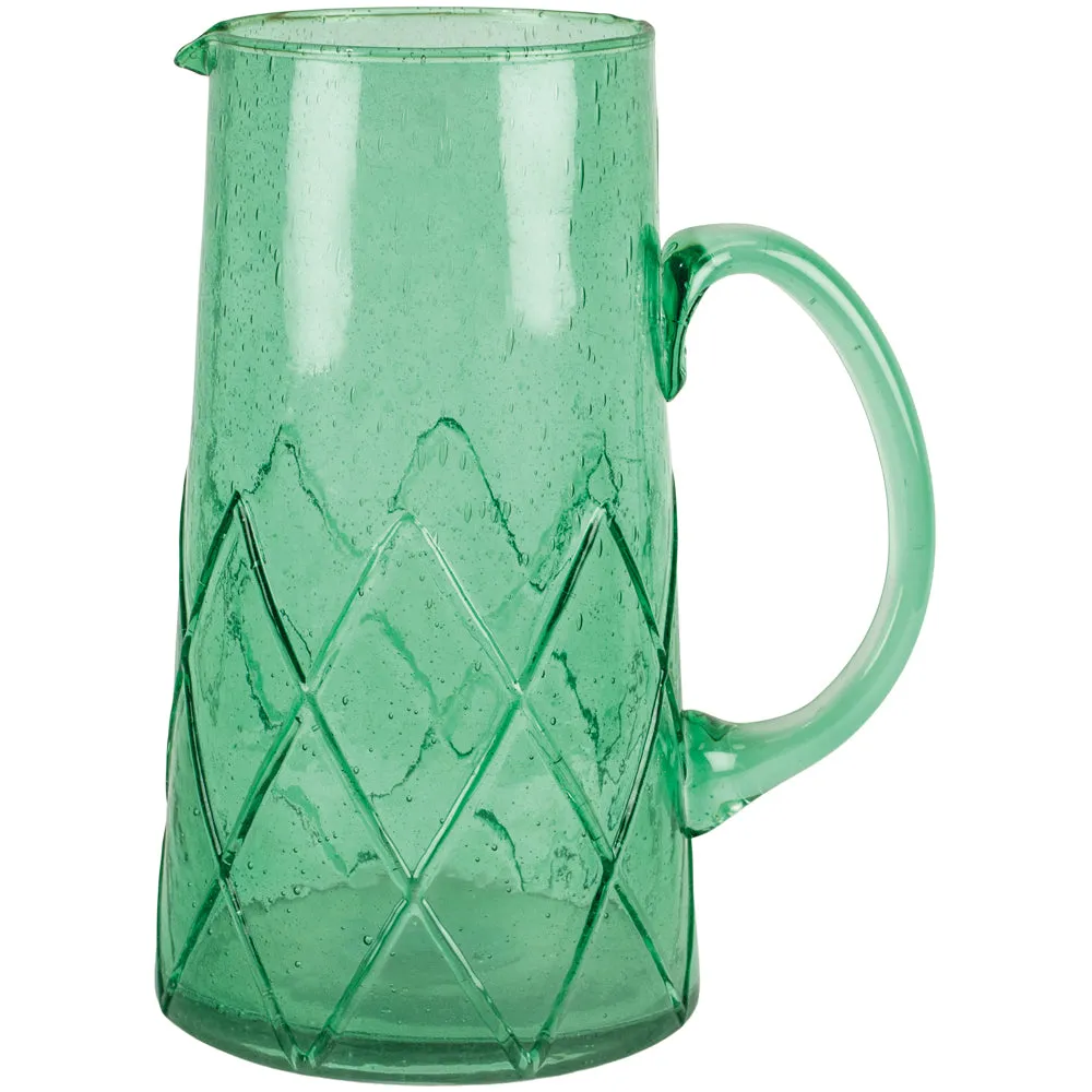 Recycled Bubbled Glass Jug - Sea Green