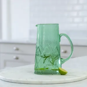 Recycled Bubbled Glass Jug - Sea Green
