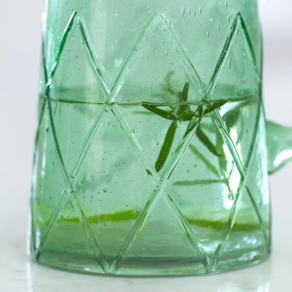 Recycled Bubbled Glass Jug - Sea Green