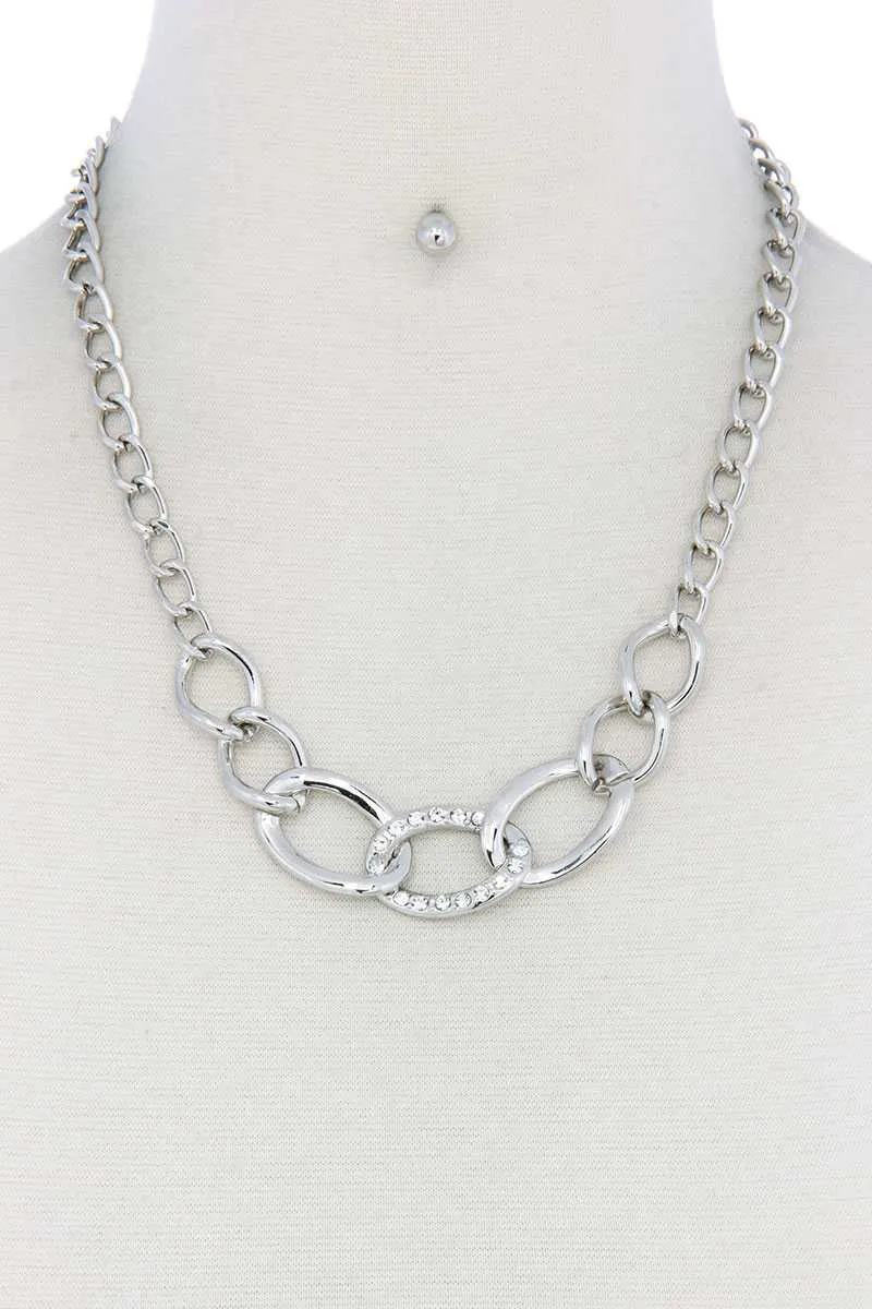 Rhinestone Oval Shape Linked Necklace