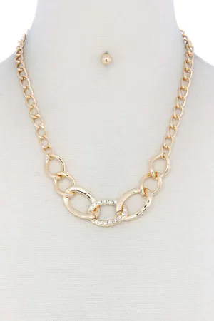 Rhinestone Oval Shape Linked Necklace