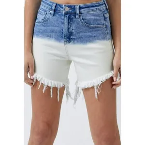 Risen Medium Wash High Rise Two Toned Distressed Ombre Shorts S-L RDS6033