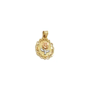 Rose and Vines Oval Framed Pendant (14K)