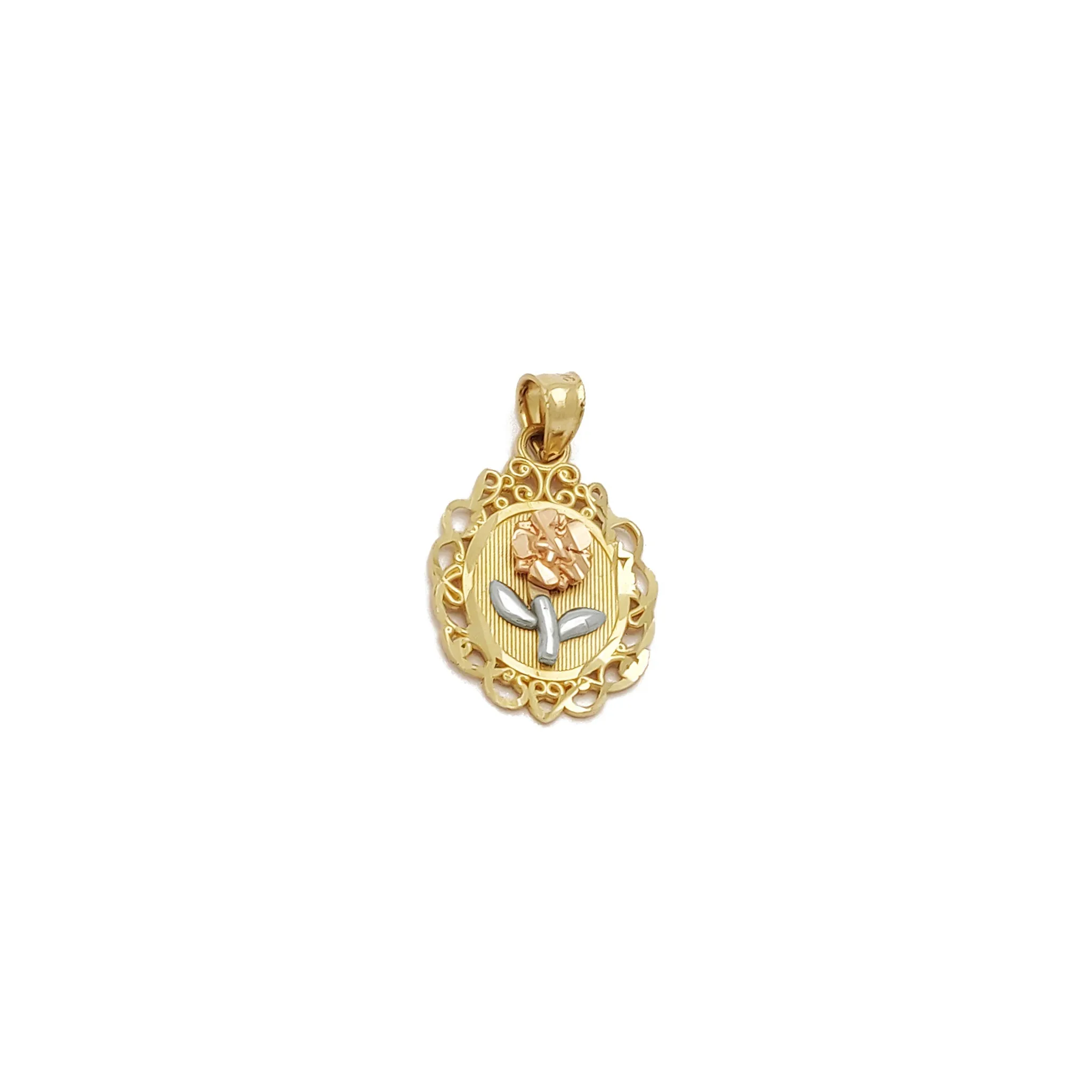 Rose and Vines Oval Framed Pendant (14K)