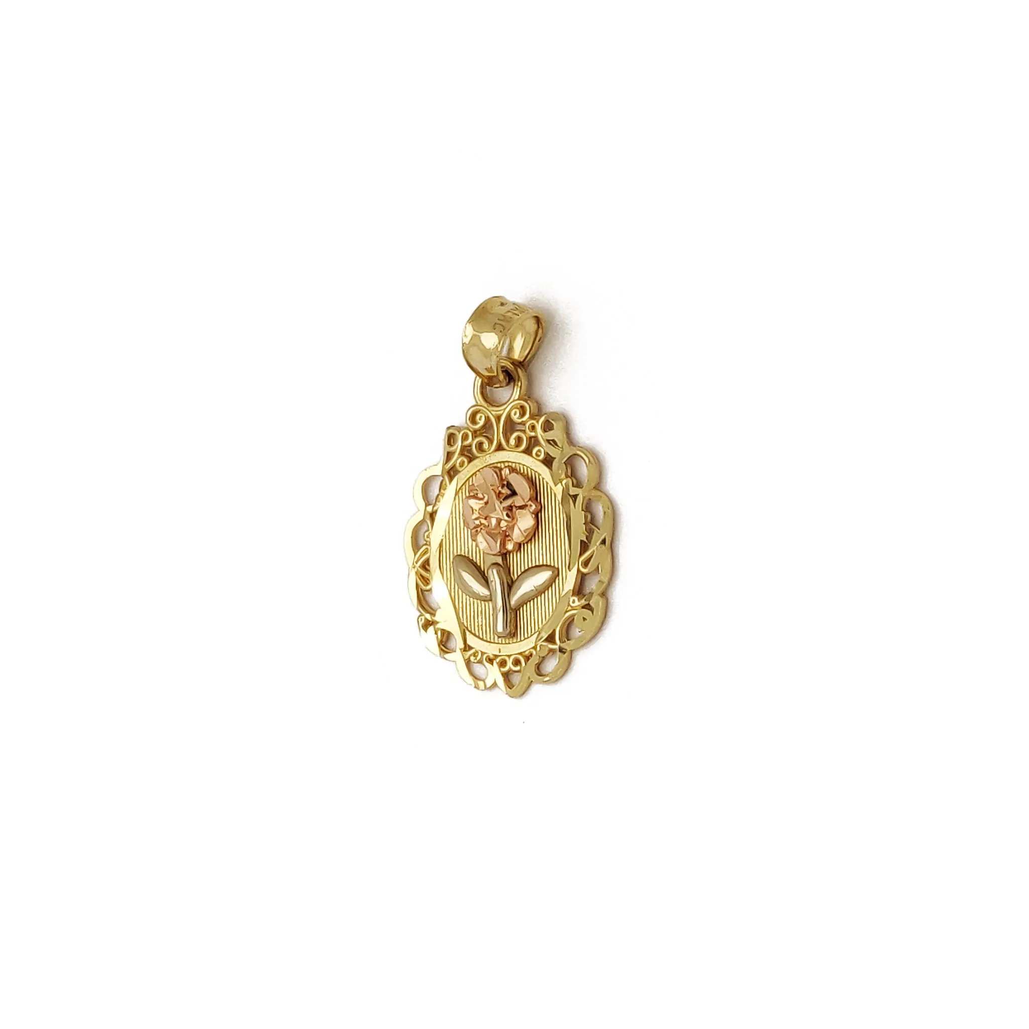 Rose and Vines Oval Framed Pendant (14K)