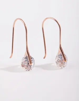 Rose Gold Plated Sterling Silver Sleek Cubic Zirconia Drop Earrings