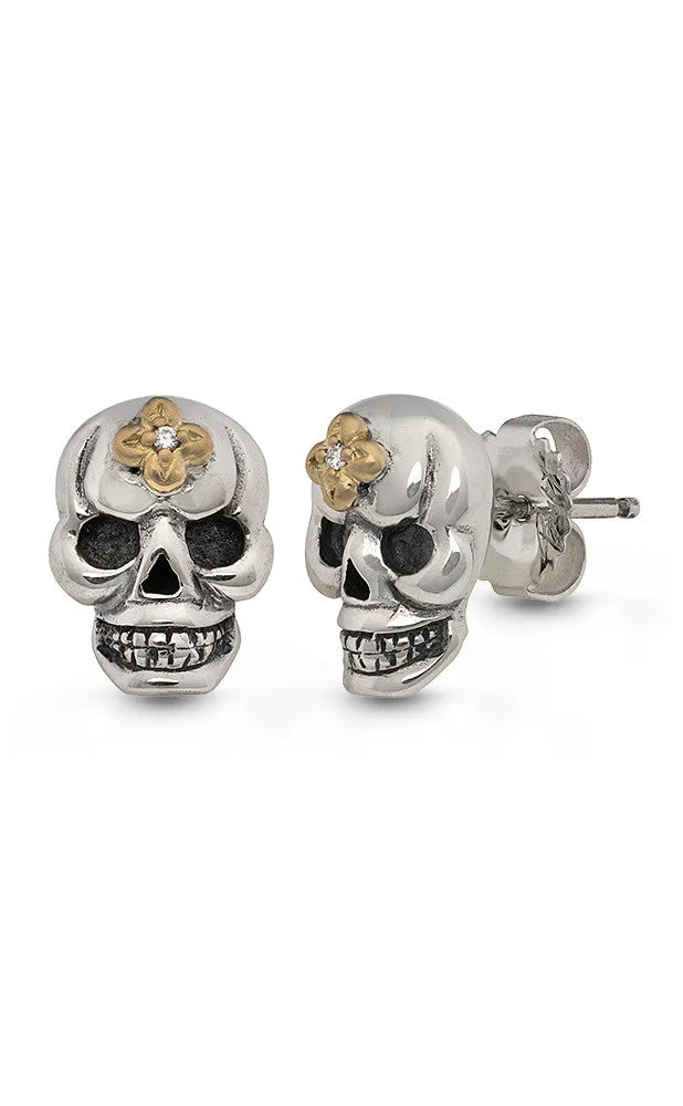 Roses Never Die Skull Stud Earrings – Diamond
