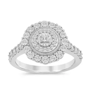 Round Halo Ring with 0.15ct of Diamonds in Sterling Silver