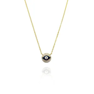 Rounded Evil Eye CZ Necklace (Silver)