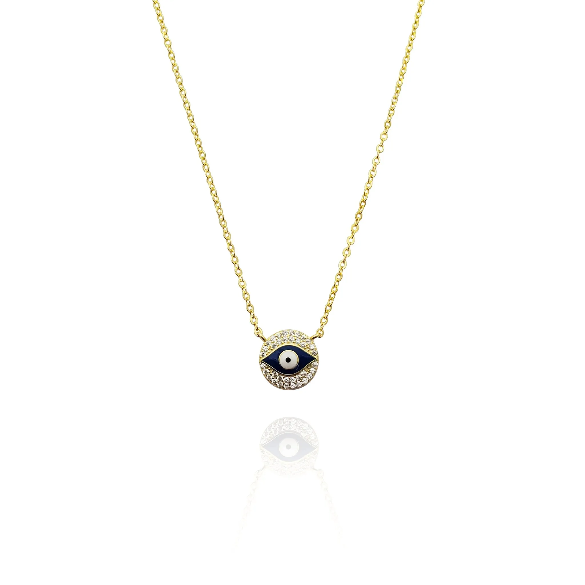 Rounded Evil Eye CZ Necklace (Silver)