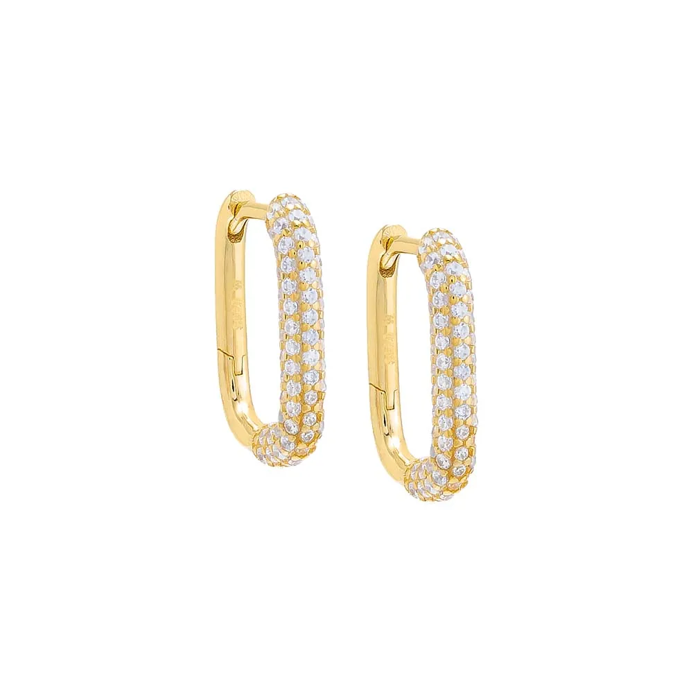 Rounded Pavé Oval Huggie Earring