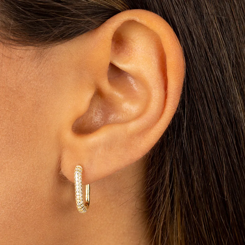 Rounded Pavé Oval Huggie Earring