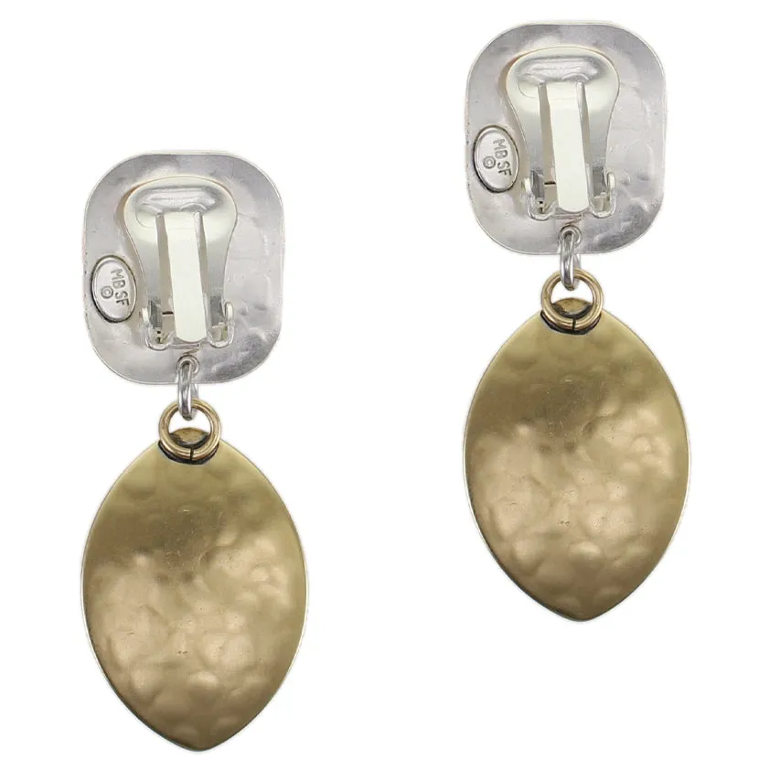 Rounded Rectangle with Leaf Pod Clip or Post Earrings
