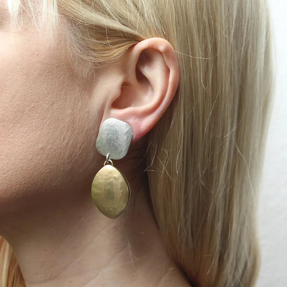 Rounded Rectangle with Leaf Pod Clip or Post Earrings