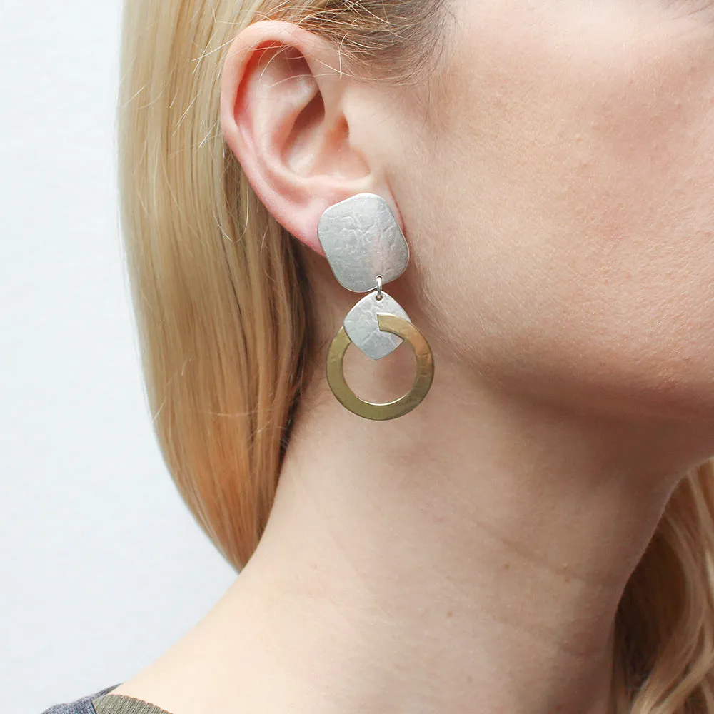 Rounded Rectangle with Ring and Rounded Square Clip or Post Earring
