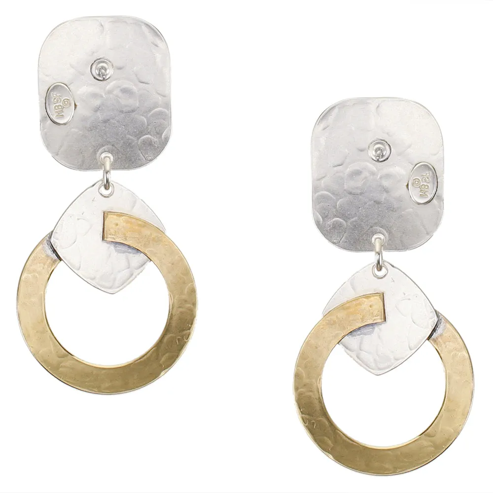 Rounded Rectangle with Ring and Rounded Square Clip or Post Earring