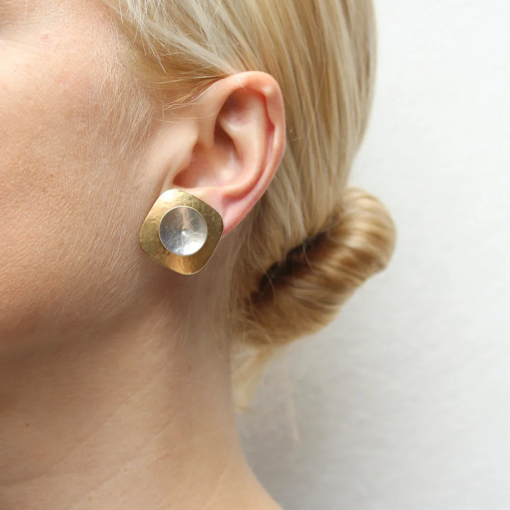 Rounded Square with Cymbal Clip Earrings