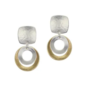 Rounded Square with Layered and Tiered Wide Rings Post Earring