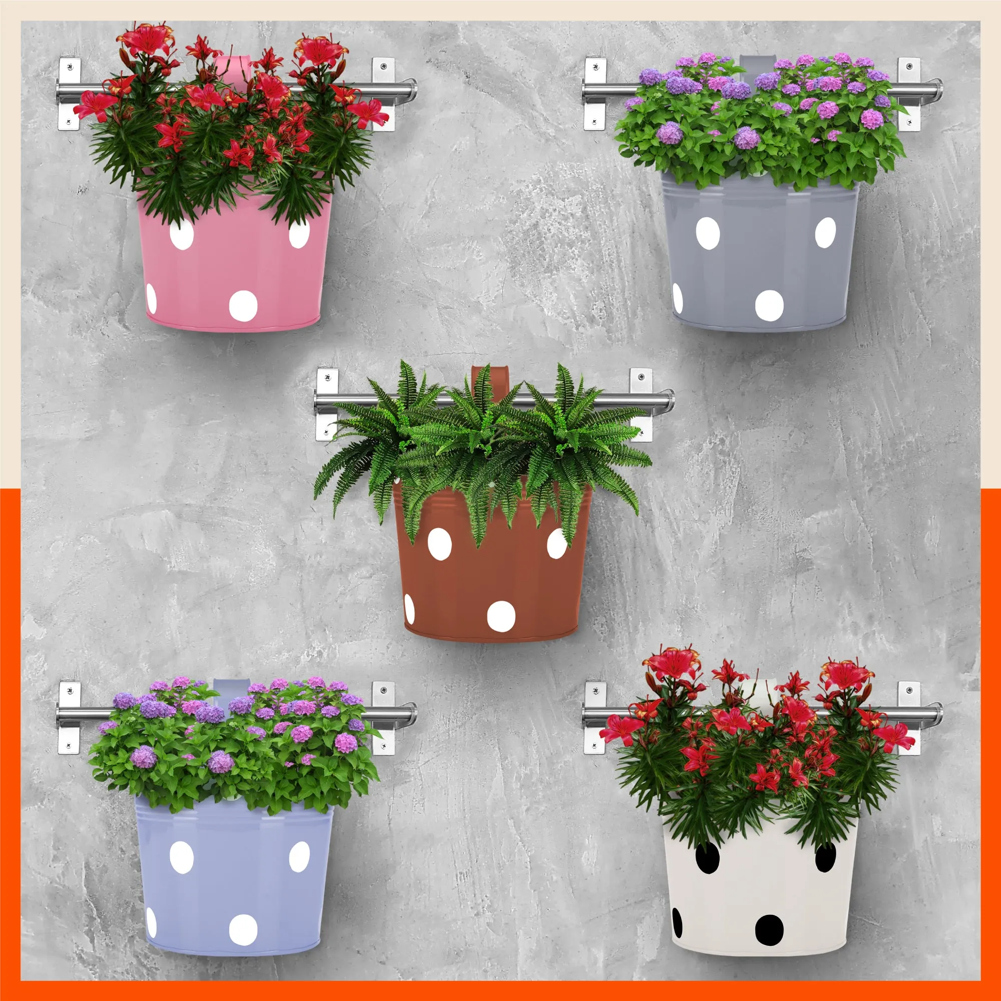 RUI Hanging Metal Pot Holders / Planters for Home / Balcony / Garden | Subtle Spring - Set of 5