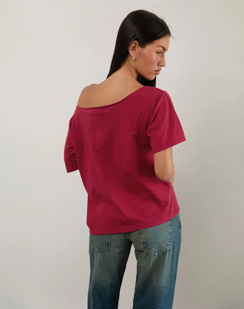 Scottie Slouchy Tee in Adrenaline Red with Overthinking Graphic