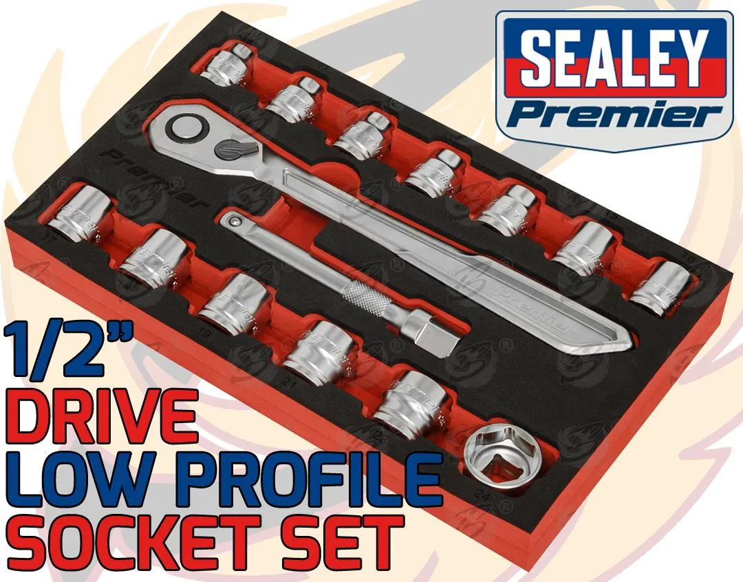 SEALEY 44PCS 1/4" & 3/8" & 1/2" DRIVE 6 POINT LOW PROFILE SOCKET SET 4MM - 24MM