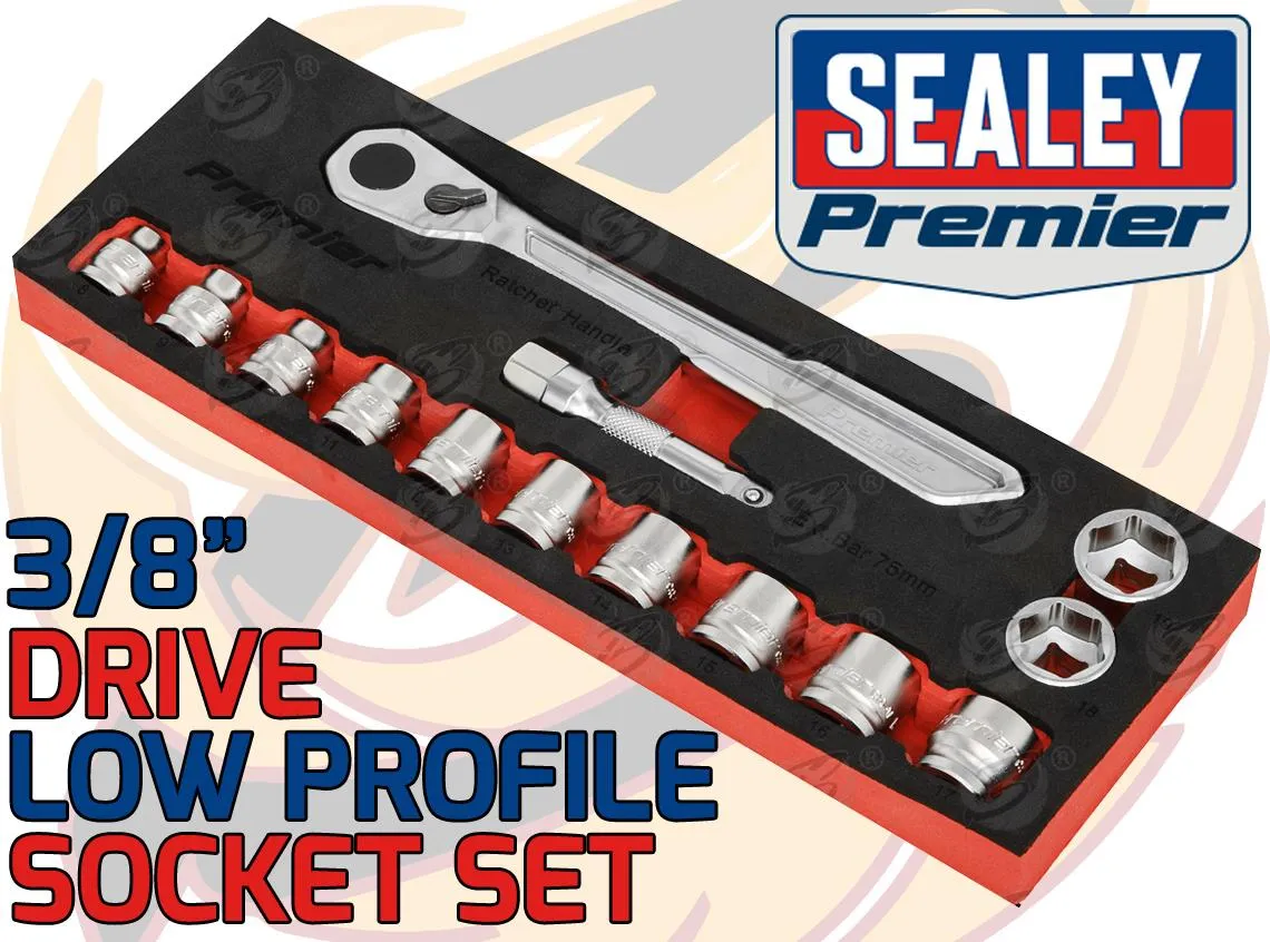 SEALEY 44PCS 1/4" & 3/8" & 1/2" DRIVE 6 POINT LOW PROFILE SOCKET SET 4MM - 24MM