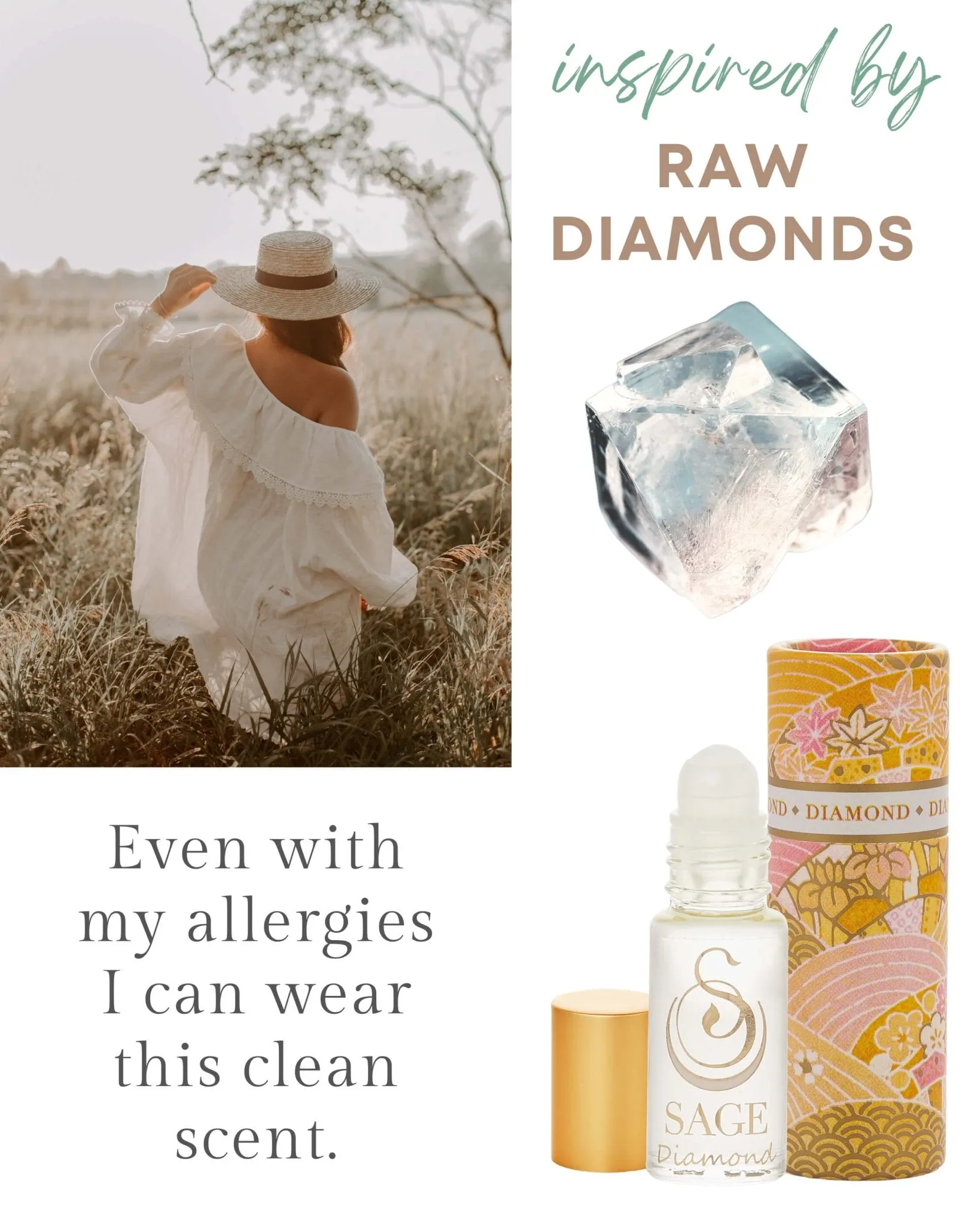 Secret Garden CLEAN Gift Set ~ Diamond Perfume Oil Concentrate Roll-On and Turquoise & Pearl Organic Eau de Toilettes by Sage