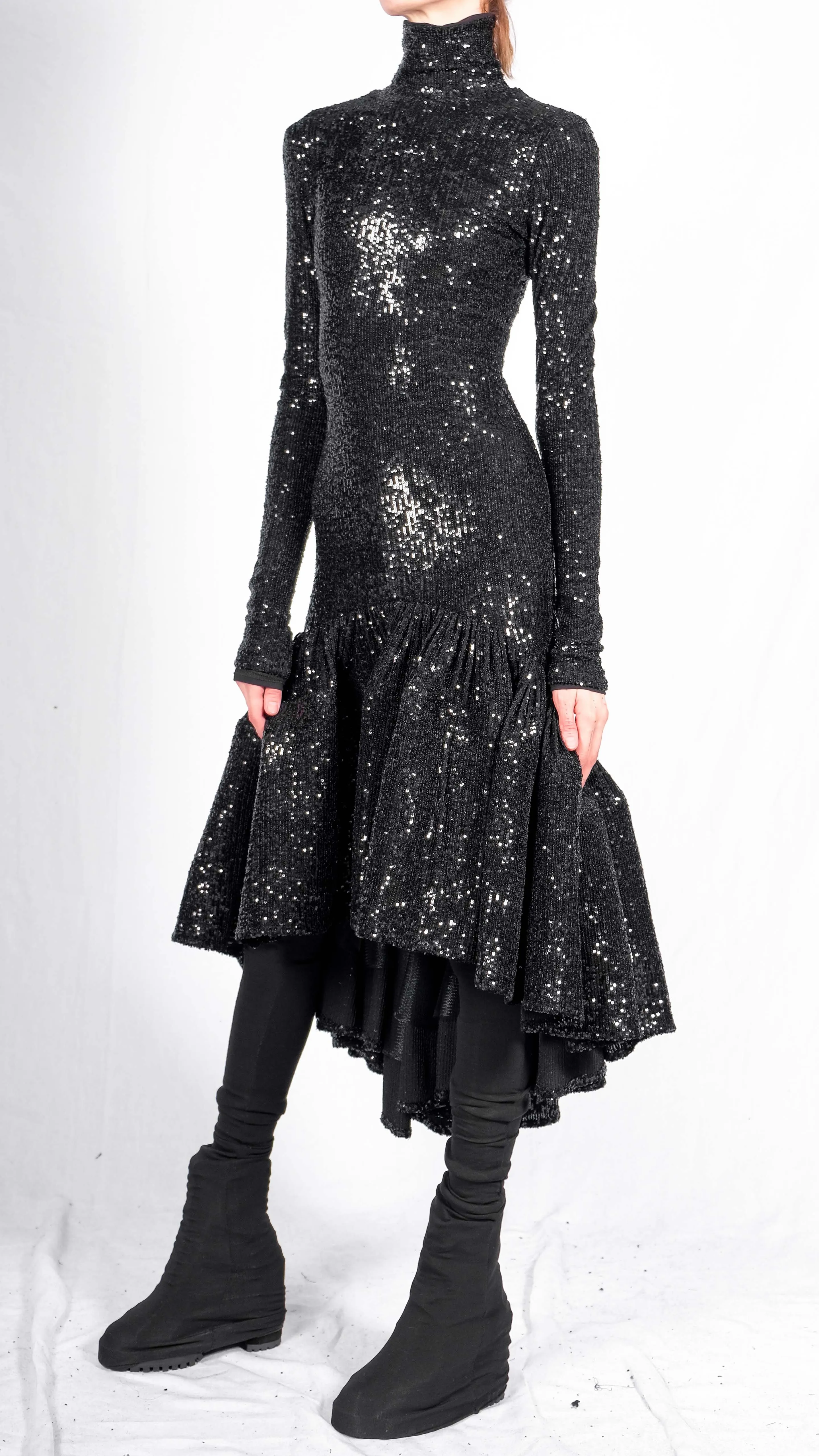 Sequin Dress with Structured Bottom