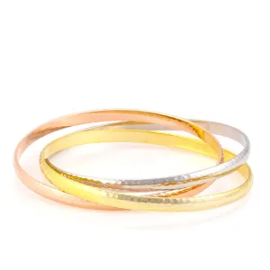 SET OF THREE BRUSHED TRI-COLORED LINKED BANGLE #BP503H- (QE3)