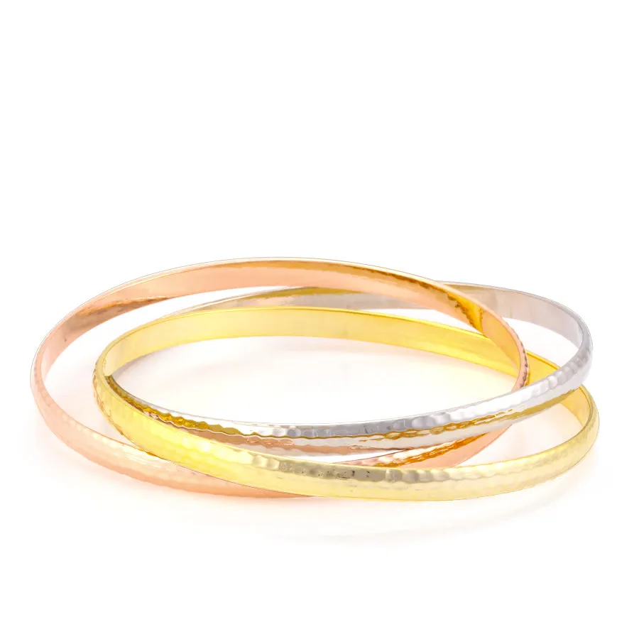 SET OF THREE BRUSHED TRI-COLORED LINKED BANGLE #BP503H- (QE3)