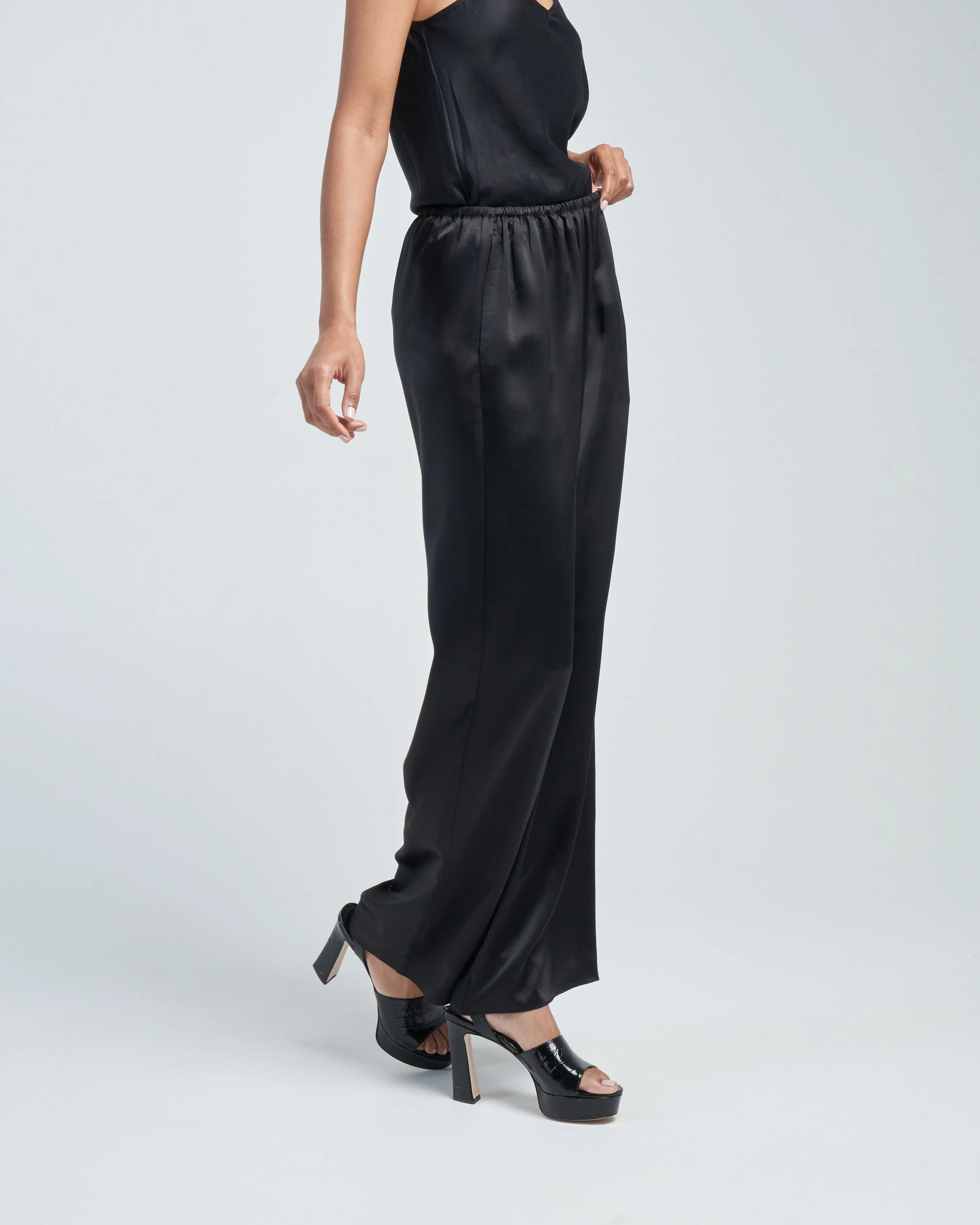 silk pj bottoms - black