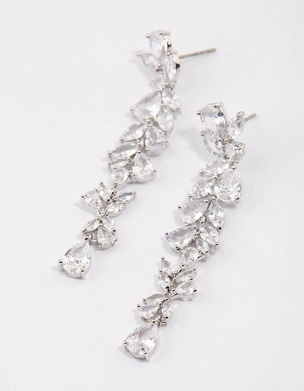 Silver Petal Drop Earrings