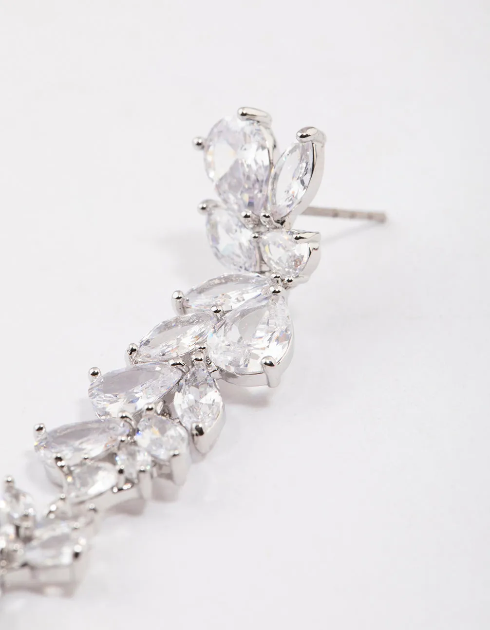 Silver Petal Drop Earrings