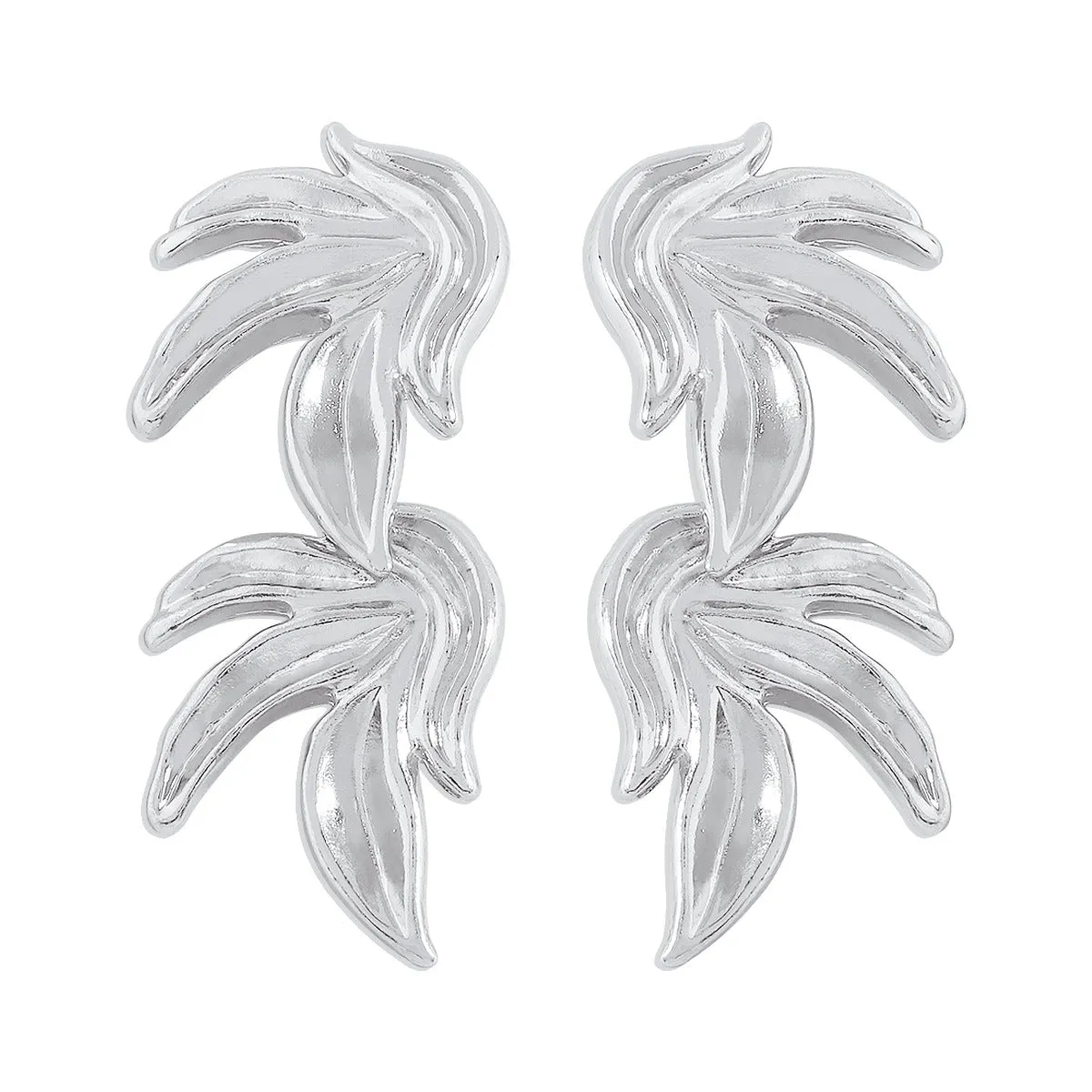 Silver-Plated Linked Leaves Drop Earrings