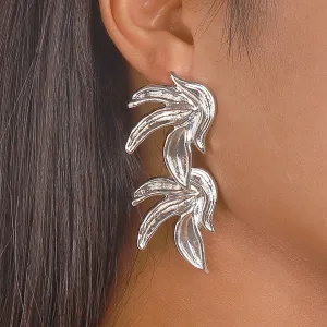 Silver-Plated Linked Leaves Drop Earrings