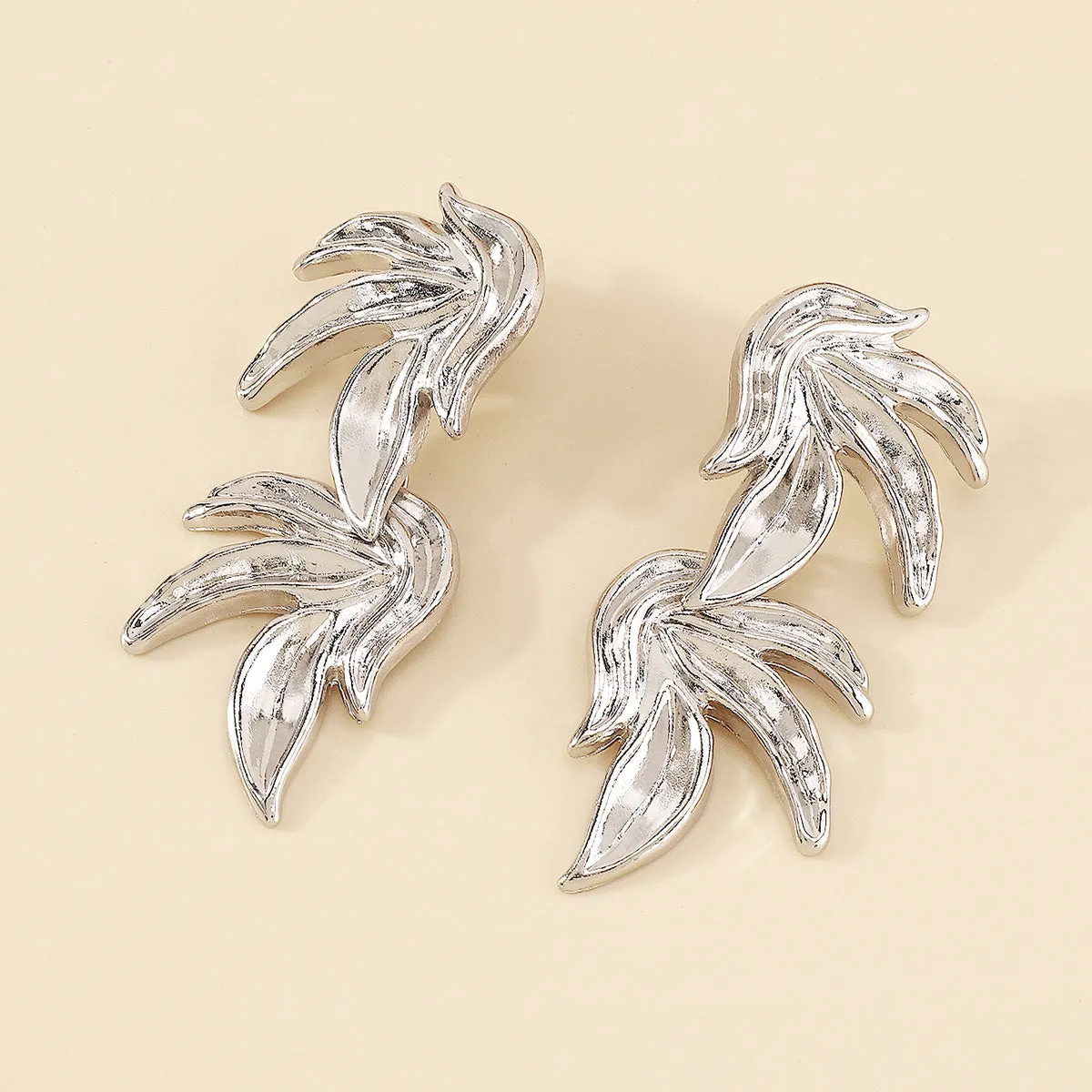 Silver-Plated Linked Leaves Drop Earrings