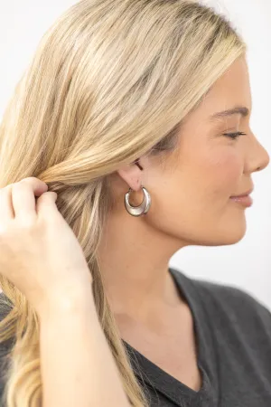Silver Rounded Crescent Hoop Earrings
