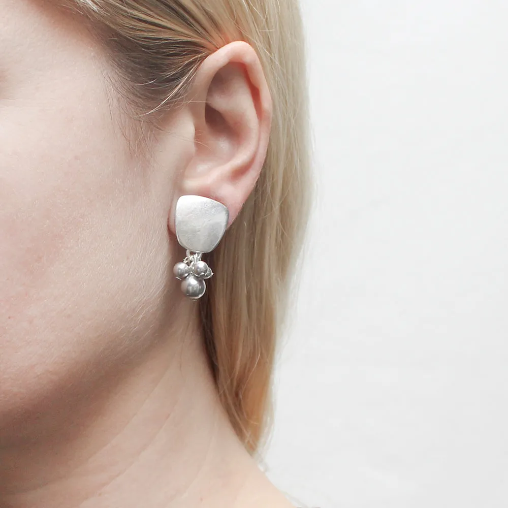 Silver Tapered Square with Clustered Cream Pearls Clip or Post Earring