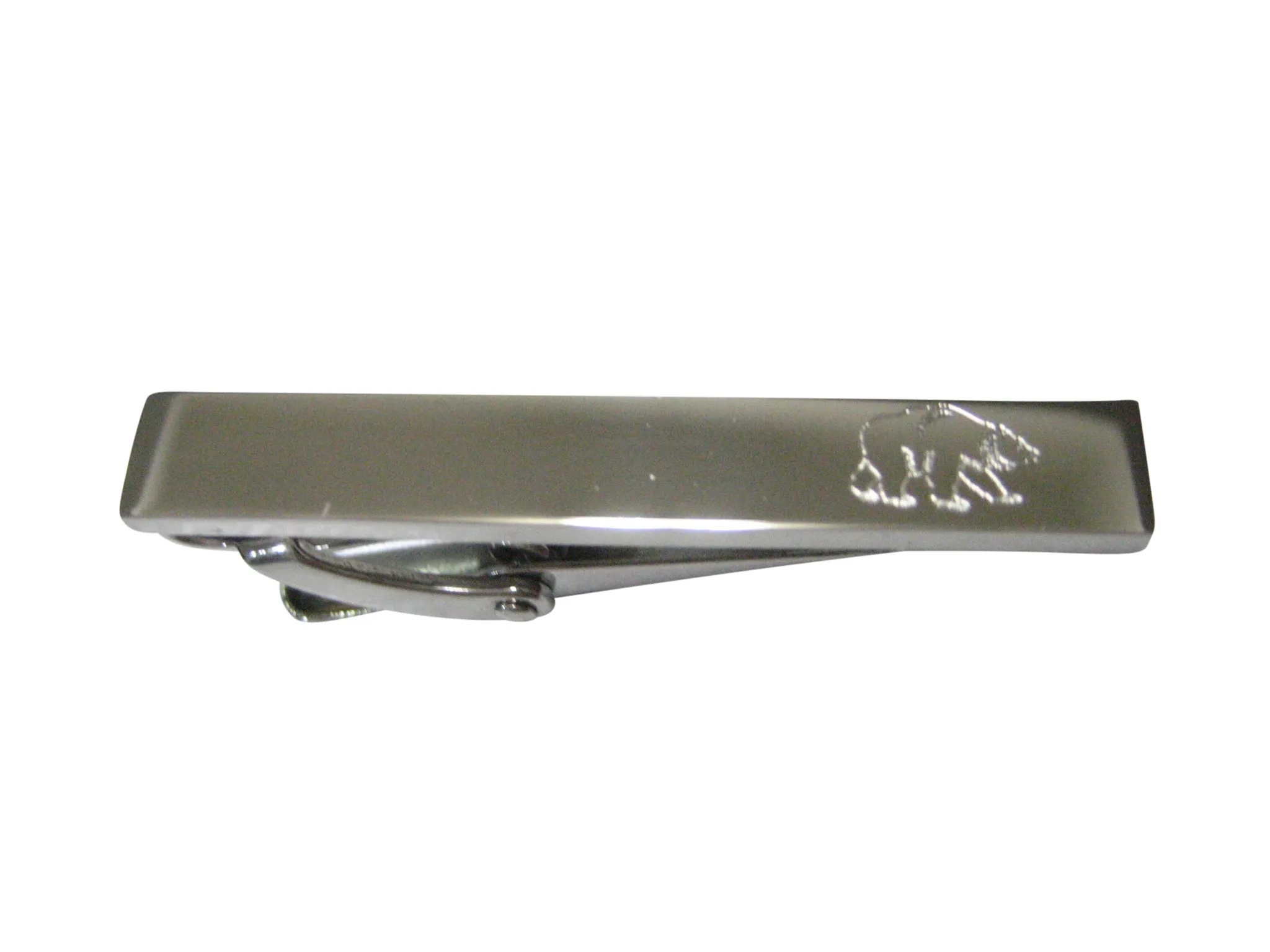 Silver Toned Etched Sleek Bear Skinny Tie Clip