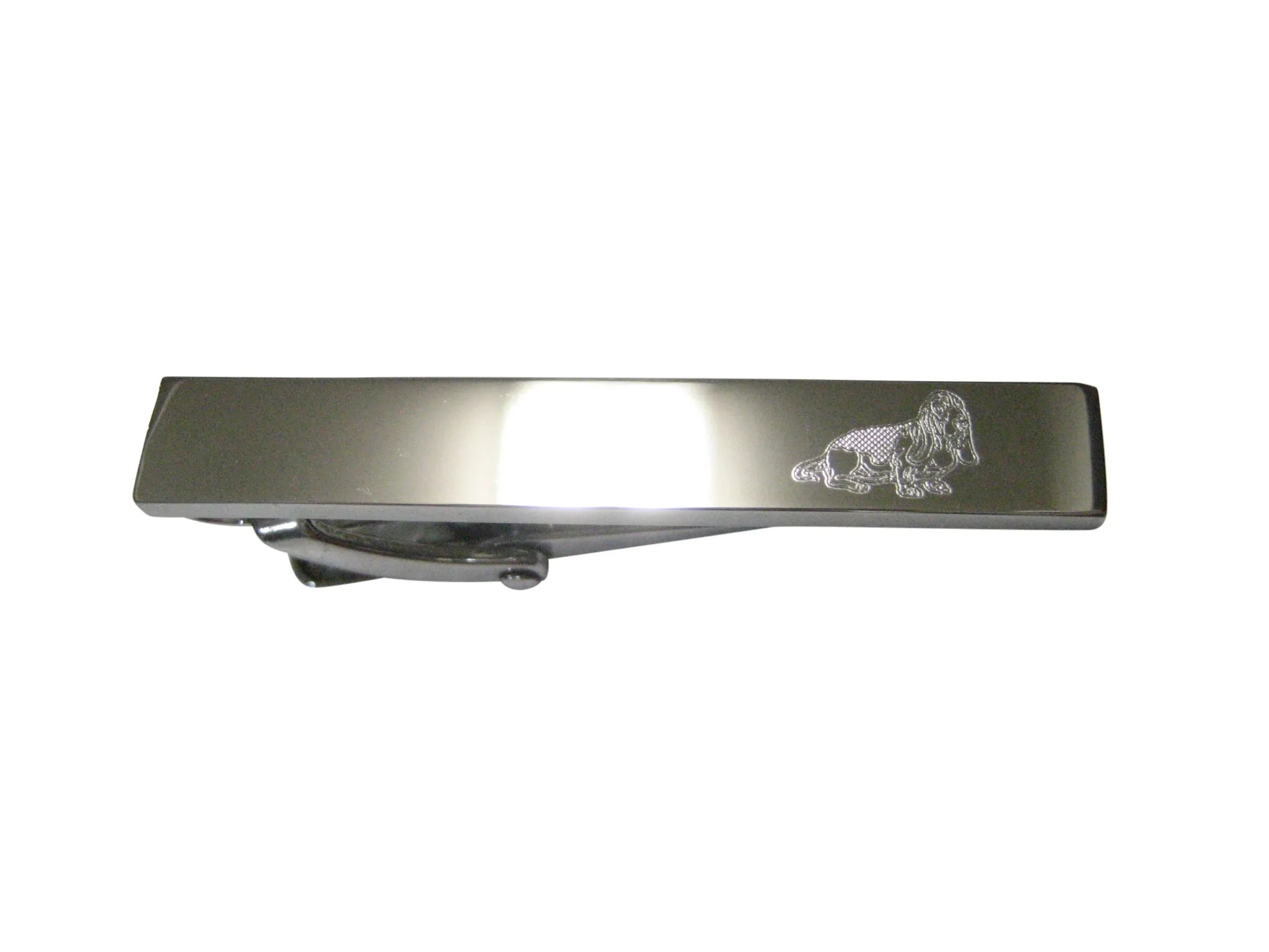 Silver Toned Etched Sleek Bloodhound Dog Skinny Tie Clip