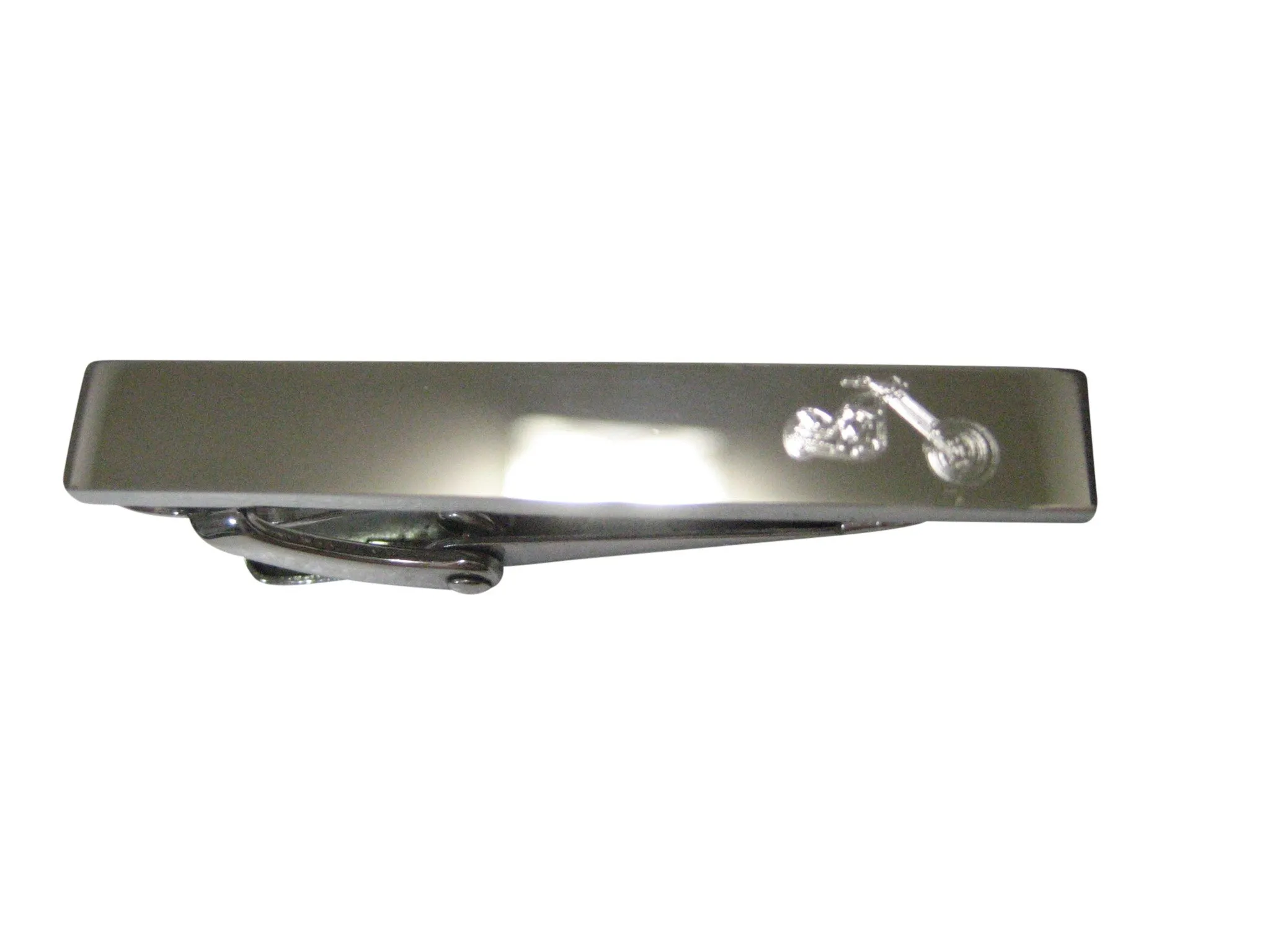 Silver Toned Etched Sleek Chopper Motorcycle Skinny Tie Clip