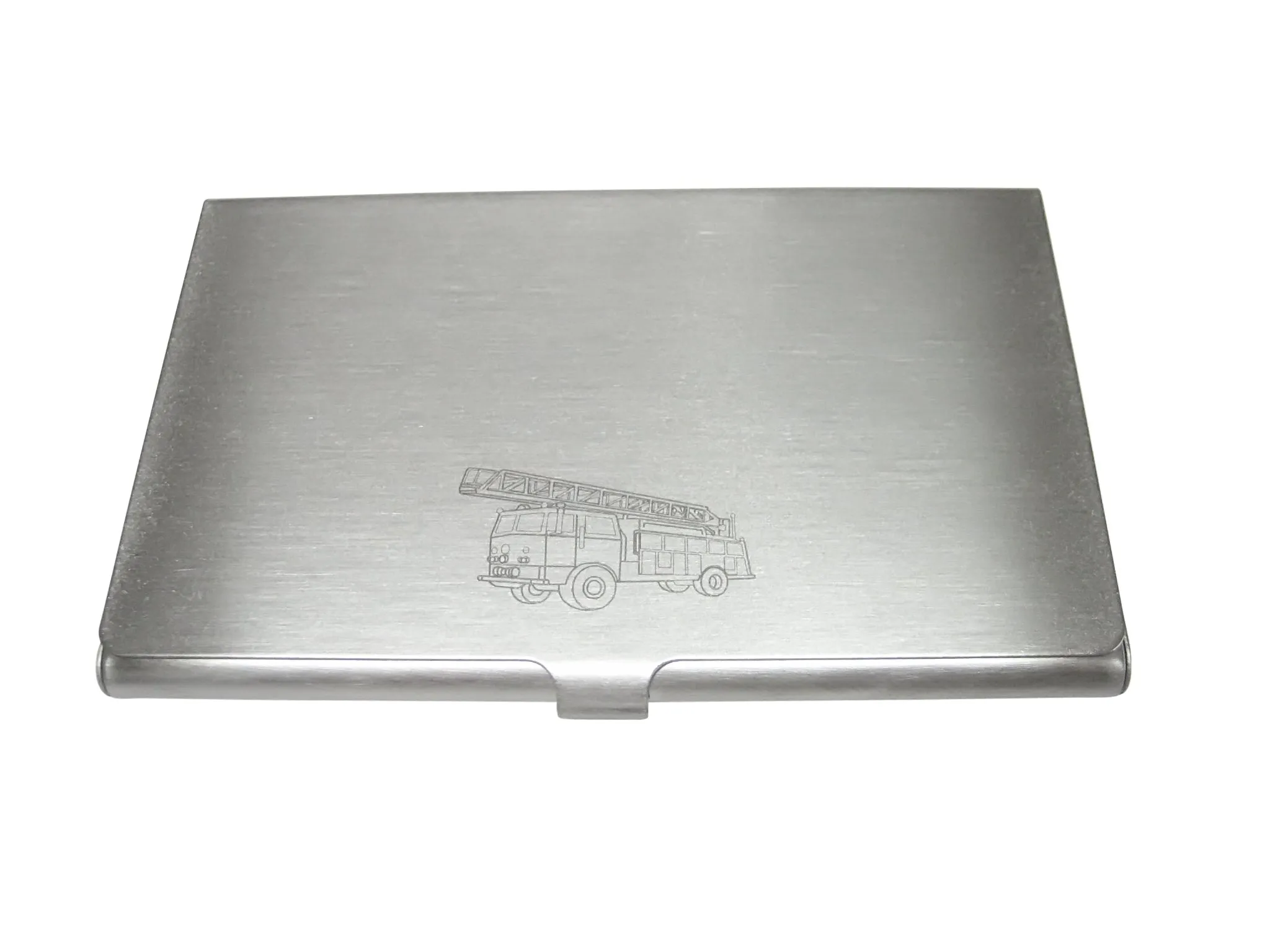 Silver Toned Etched Sleek Fire Truck With Ladder Business Card Holder