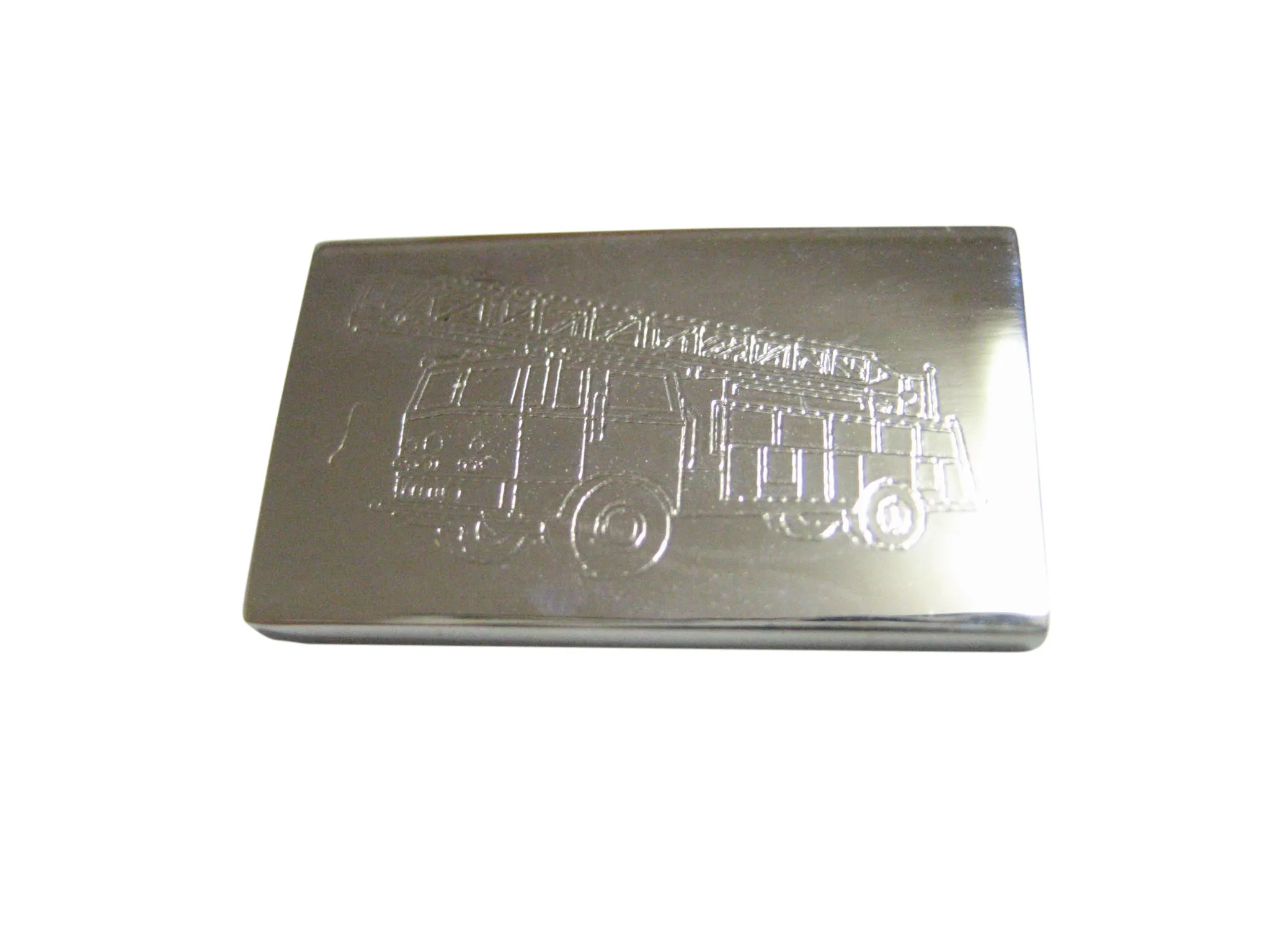 Silver Toned Etched Sleek Fire Truck With Ladder Pendant Magnet