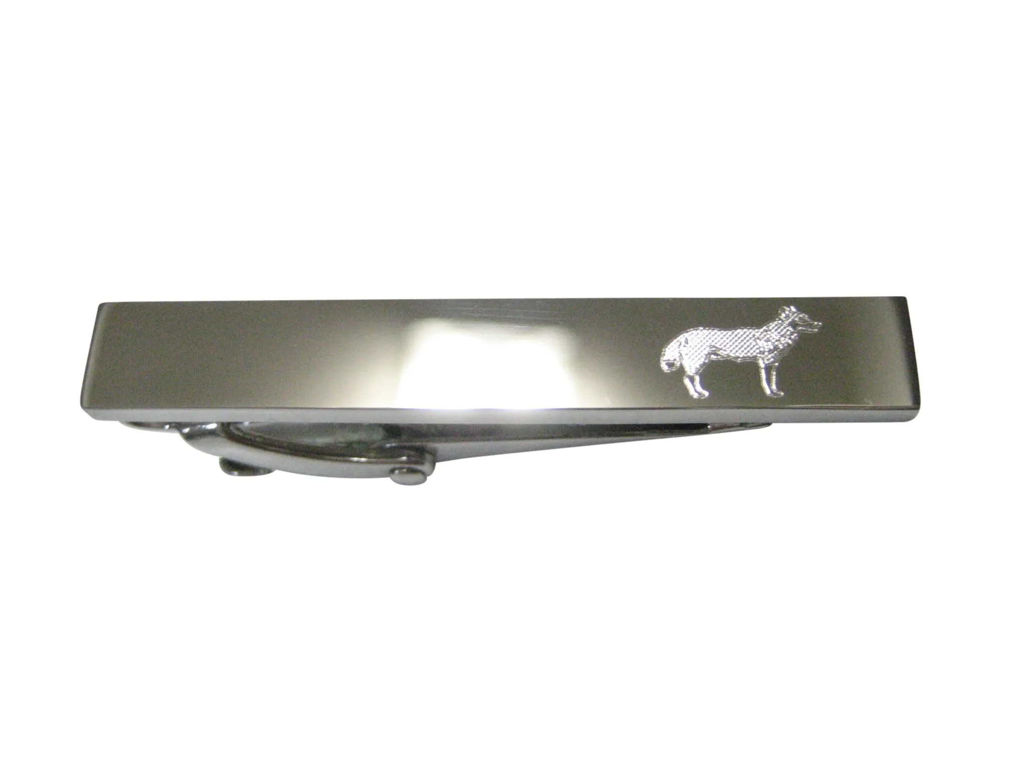 Silver Toned Etched Sleek Full Dog Skinny Tie Clip