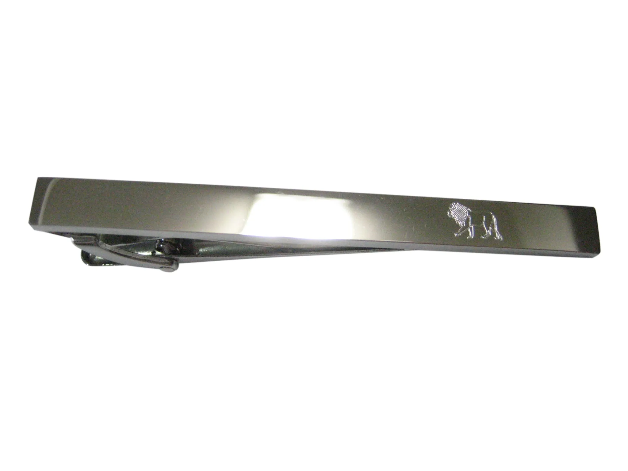 Silver Toned Etched Sleek Left Facing Full Lion Tie Clip