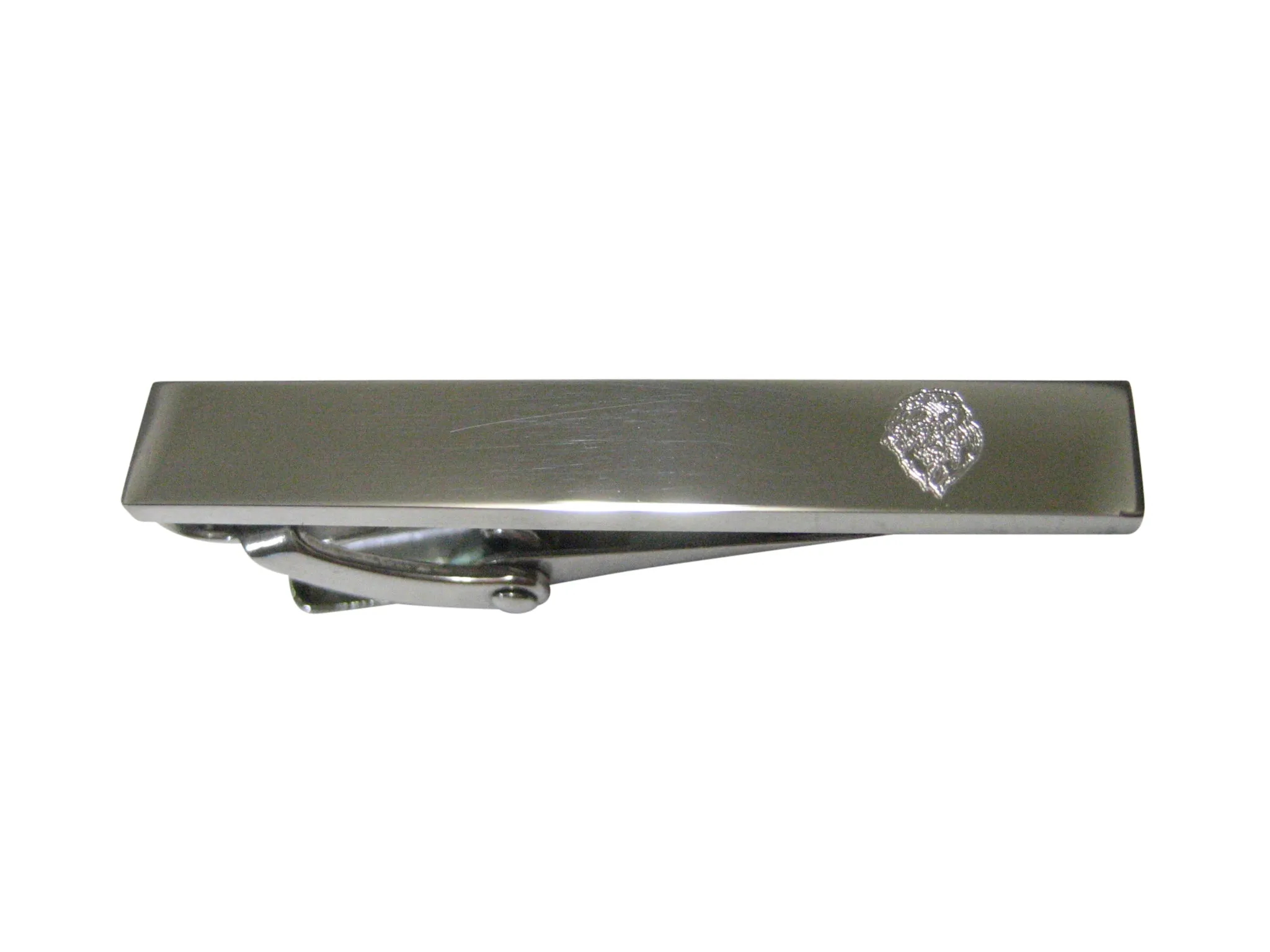Silver Toned Etched Sleek Lion Head Skinny Tie Clip