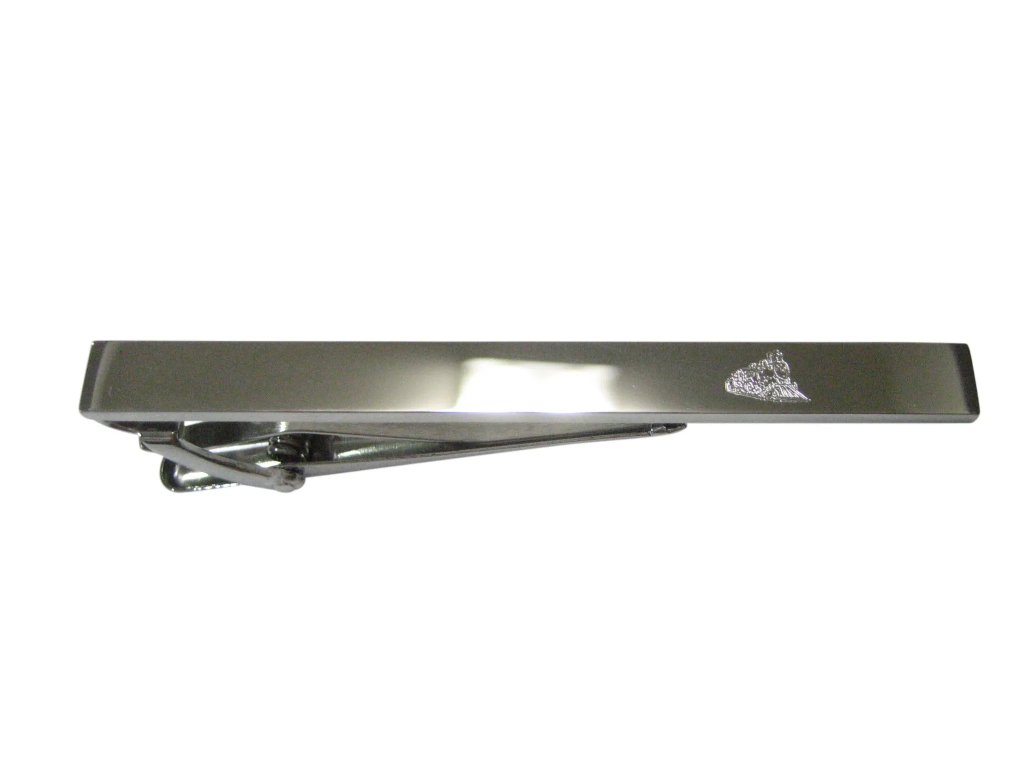 Silver Toned Etched Sleek Locomotive Train Tie Clip